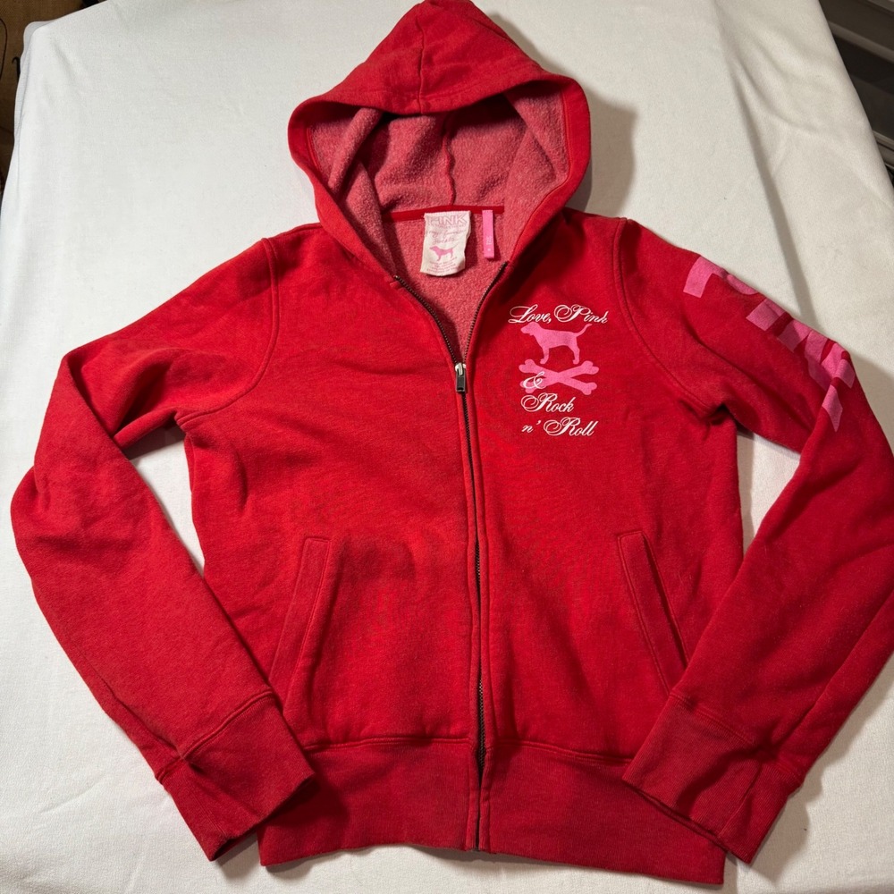 Y2K Vtg RARE Victoria's Secret PINK Love Pink & Rock n' Roll 86 Tour Hoodie Sz S - Picture 1 of 10